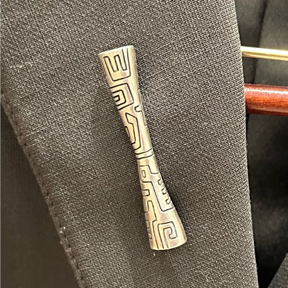 Vintage Lisa Jenks Sterling Bar Pin with Modernist Shape and Etching.